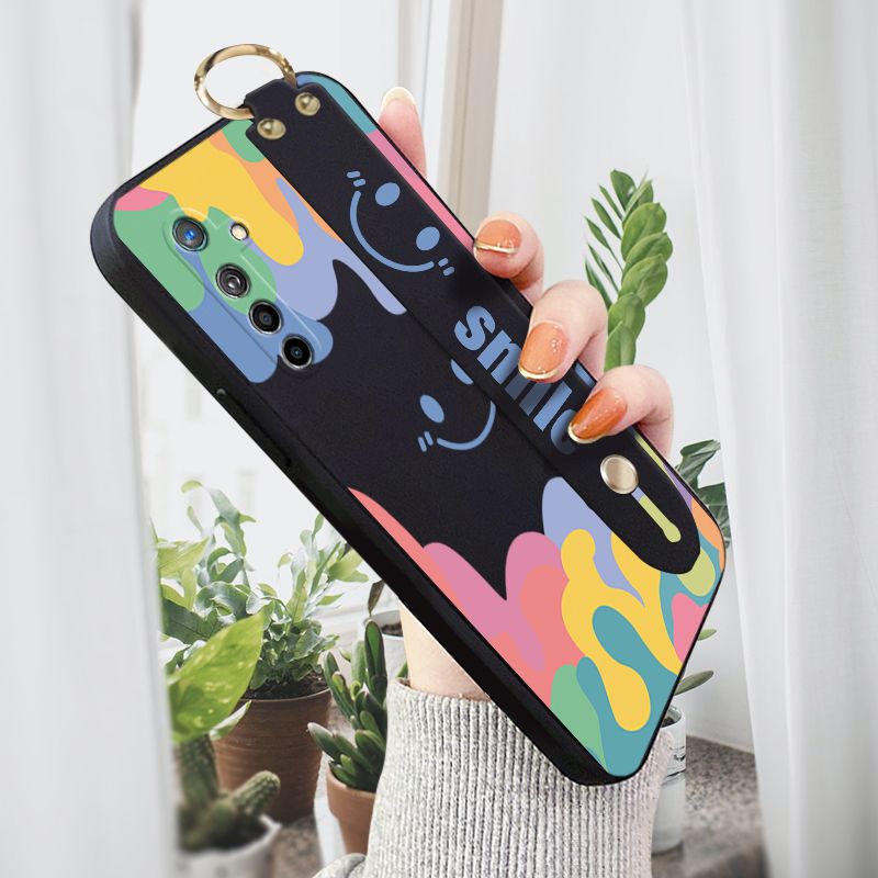 Jizetin for Realme X2 / Realme XT Wrist Strap Case Soft Candy Color Splash Ink Cover Ultra Thin Anti Fall Liquid Silicone Phone Case