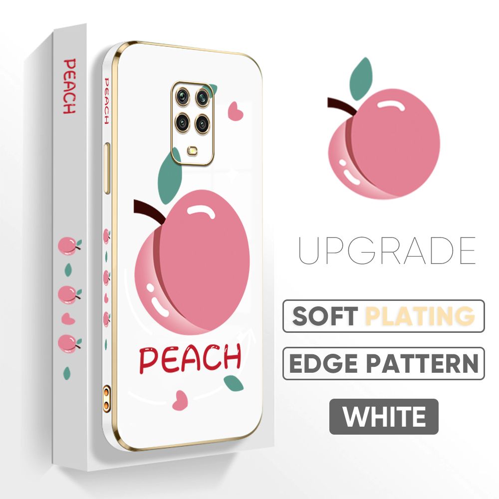 TA for Redmi Note 9 Pro / Note 9S / Note 9 Pro Max Back Cover Shiny Peach Luxury 6D Plating Case Side Pattern Soft Silicone Square Phone Case