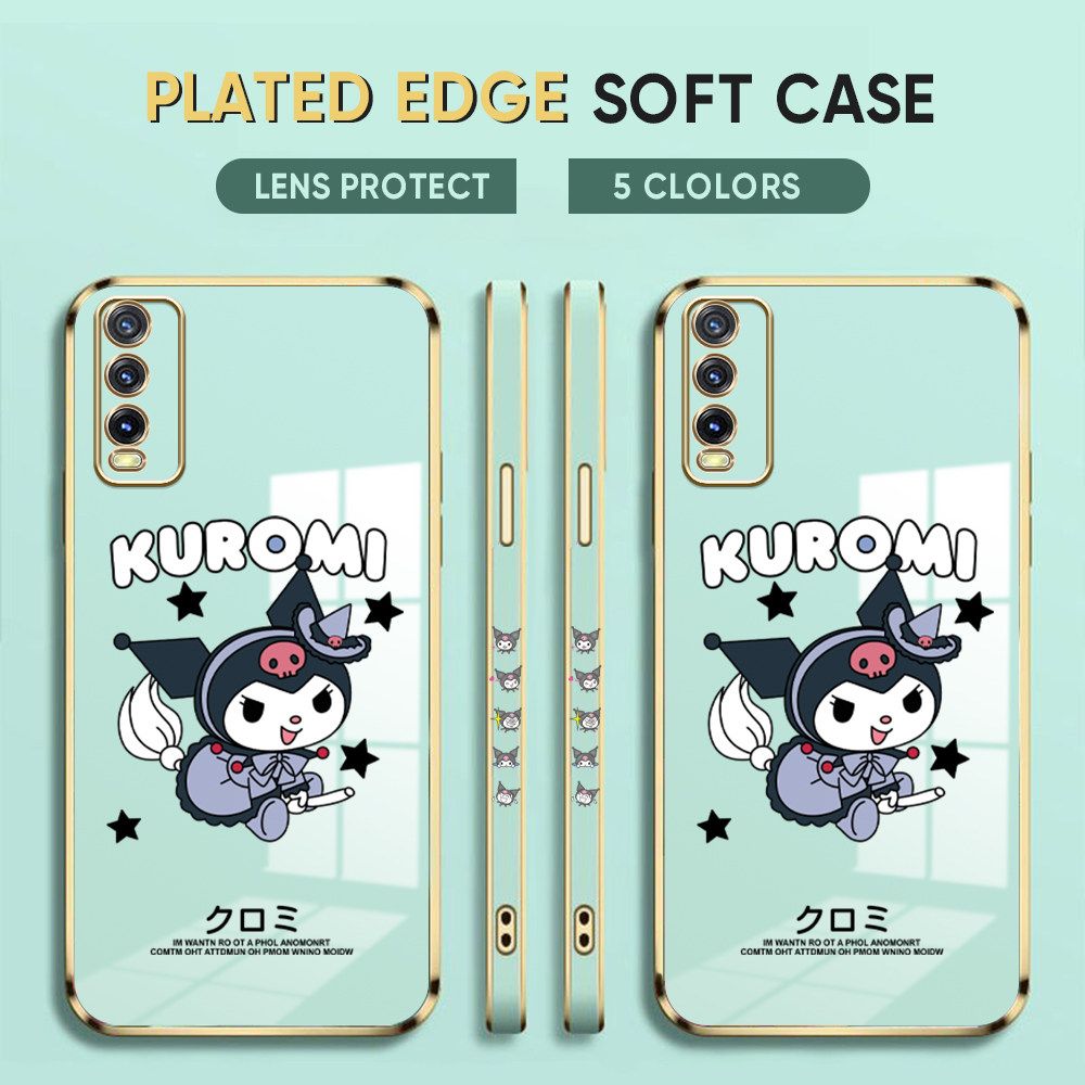 Luxury 6D Plating Case for Vivo Y20i Phone Cases Cartoon Little Witch Side Print Soft Silicone Square Back Cover