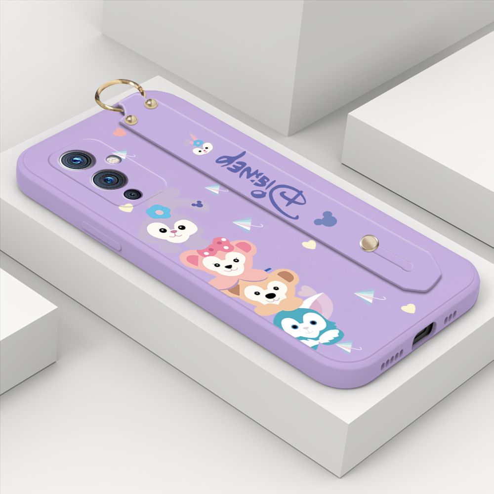 ZeroQiQi for OnePlus 9 Wrist Strap Case INS Cute Style Creative Cartoon Rabbit and Fox Cover Thin Square Edge Liquid Silicone Phone Case
