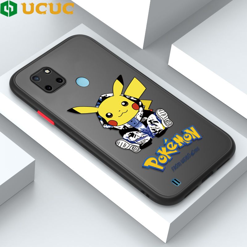 UCUC for Realme C21Y / Realme C25Y Back Cover Wrapped Pikachu Frosted Transparent Hard Phone Case Thin Shockproof Full Cover Camera Protect Case