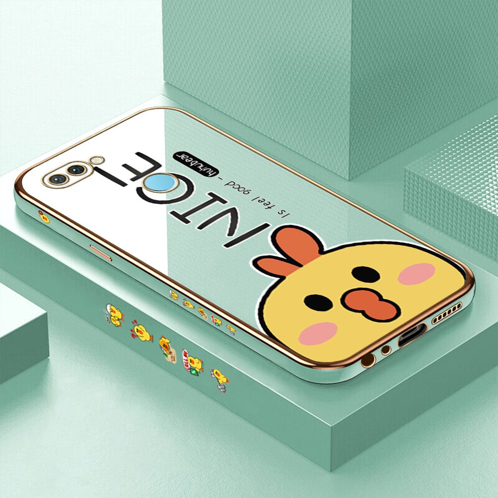 Luxury 6D Plating Case for Realme U1 Cute Cartoon Chicken Side Pattern Back Cover Soft Silicone Square Frame Shiny Bling Phone Cases + Free Lanyard