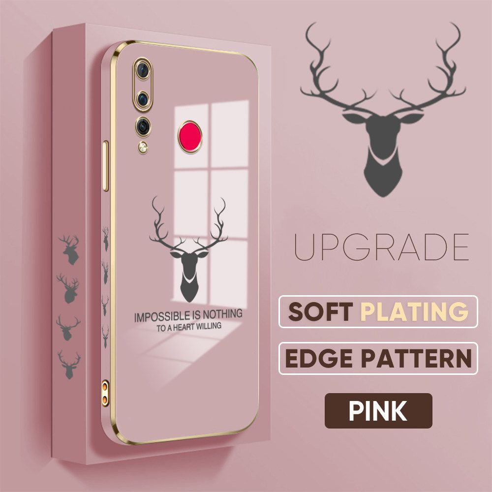 TA for Huawei Nova 4 Back Cover + Free Lanyard Simple Antlers Luxury 6D Plating Case Side Pattern Soft Silicone Square Phone Cases