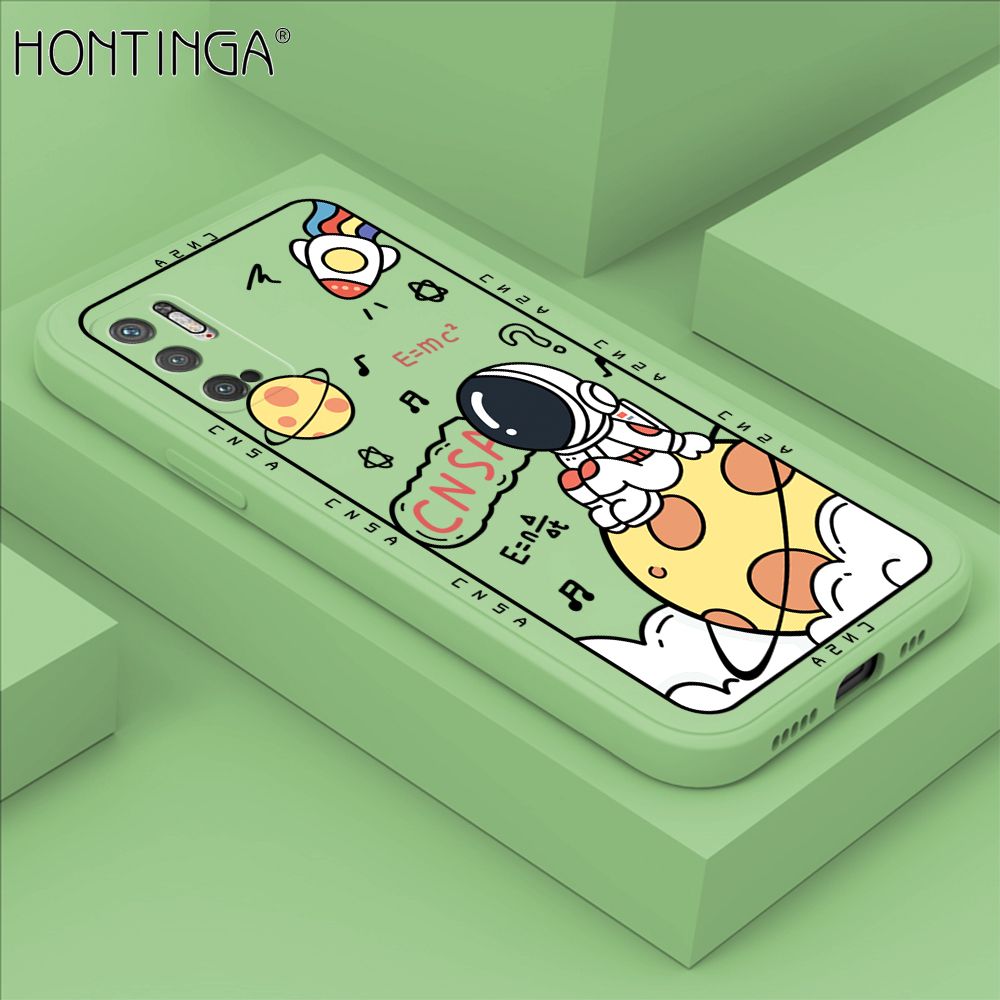 Hontinga for Xiaomi Poco M3 Pro 4G / 5G / Redmi Note 10 5G Case Cartoon Astronauts Phone Case Phone Case Soft Square Edge Silicone Cases Full Lens Cover Shockproof Protection Cover