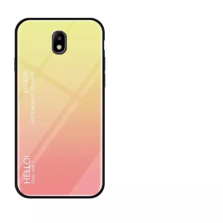 Gradient Color Tempered Glass Casing Protective Case Back Cover Soft TPU Bumper Case For Samsung Galaxy J7 Pro 2017 / J730 Case