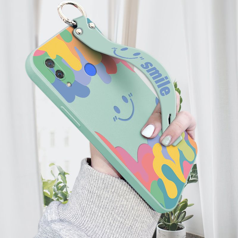 Hontinga for Huawei Nova 3i Wrist Strap Case Soft Candy Color Splash Ink Cover Trend Square Printed Pattern Liquid Silicone Phone Case