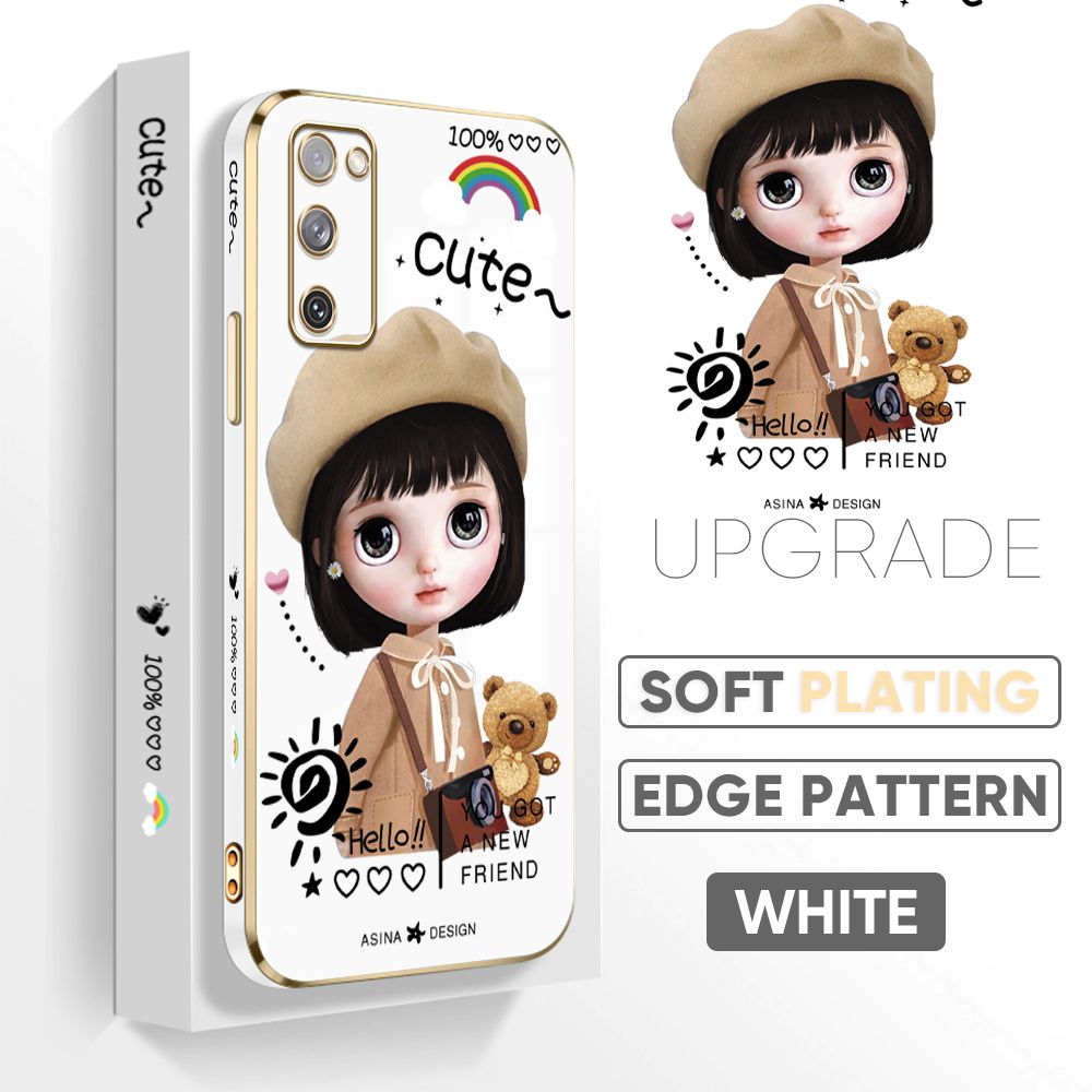 TA for Samsung Galaxy S20 FE S20FE 5G Back Cover + Free Lanyard Satchel Girl Luxury 6D Plating Case Side Pattern Soft Silicone Square Phone Cases