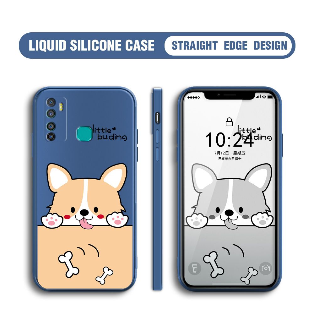 BILI for Infinix Hot 9 Back Cover Corgi and Bones Multicolor Liquid Silicone Phone Case Soft Square Lens Protection Phone Cases