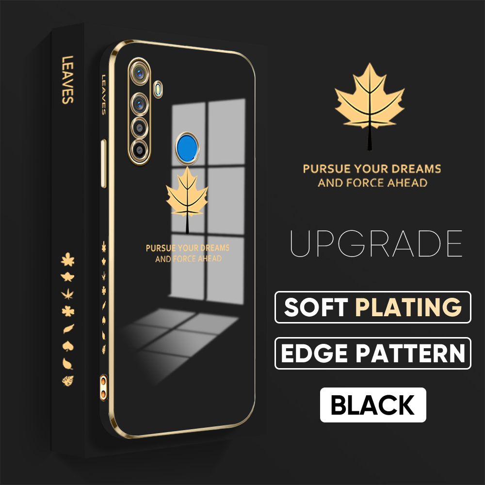 TA for Realme 5 5i 5s 6i Back Cover + Free Lanyard Maple Leaf Luxury 6D Plating Case Side Pattern Soft Silicone Square Phone Cases