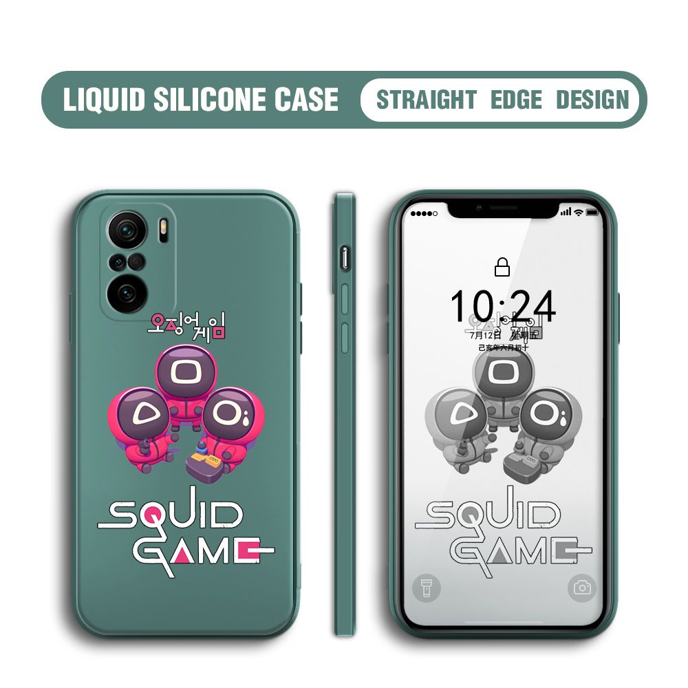 UCUC for Xiaomi Redmi K40 Pro Case Cute Cartoon Cute Squid Character Phone Cover Square Liquid Silicone Shockproof Phone Protective Case