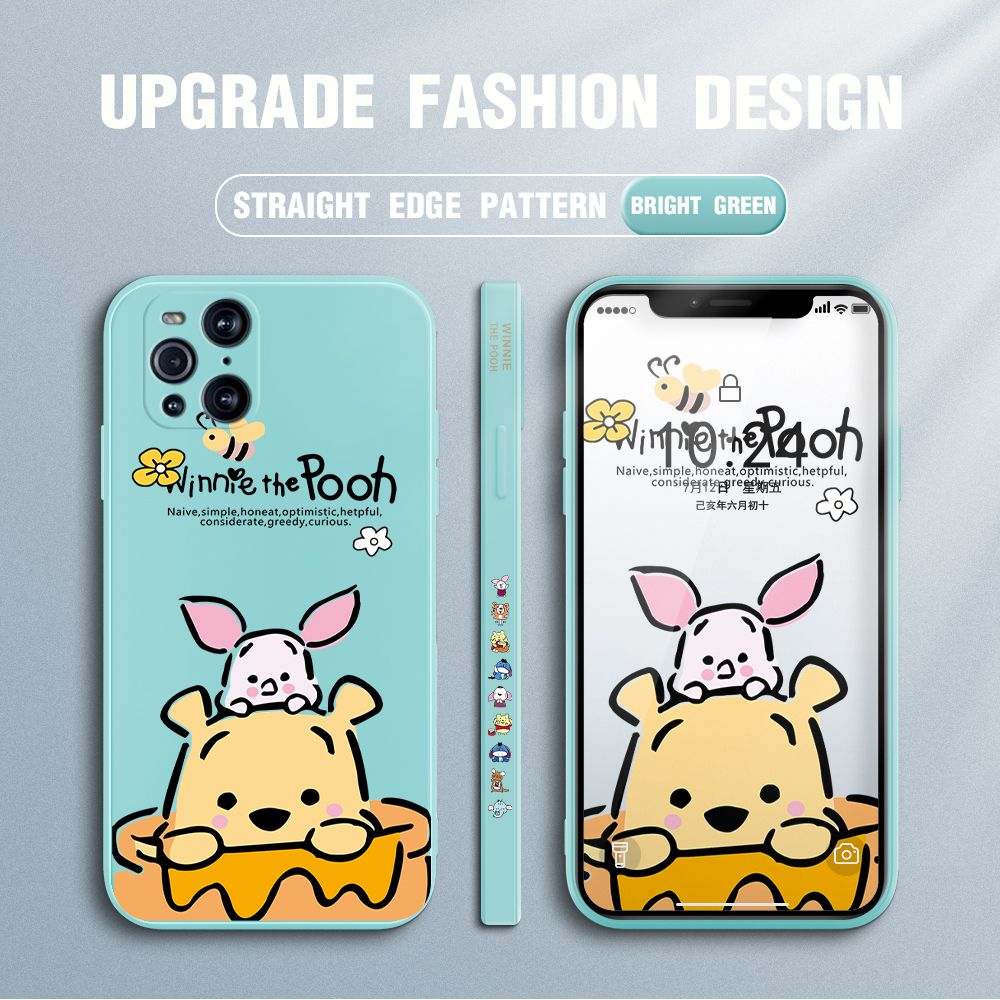 Jizetin for OPPO Find X3 Pro Case Side Design Phone Cover Lovely Cartoon Pooh Bear Cover Square Edge Pattern Liquid Silicone Trend Case
