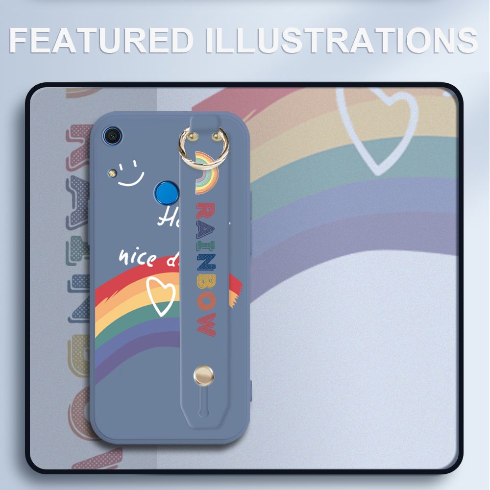UCUC for Huawei Y6S Wrist Strap Case INS Style Smile Rainbow Cover Ultra Thin Anti Fall Liquid Silicone Phone Case