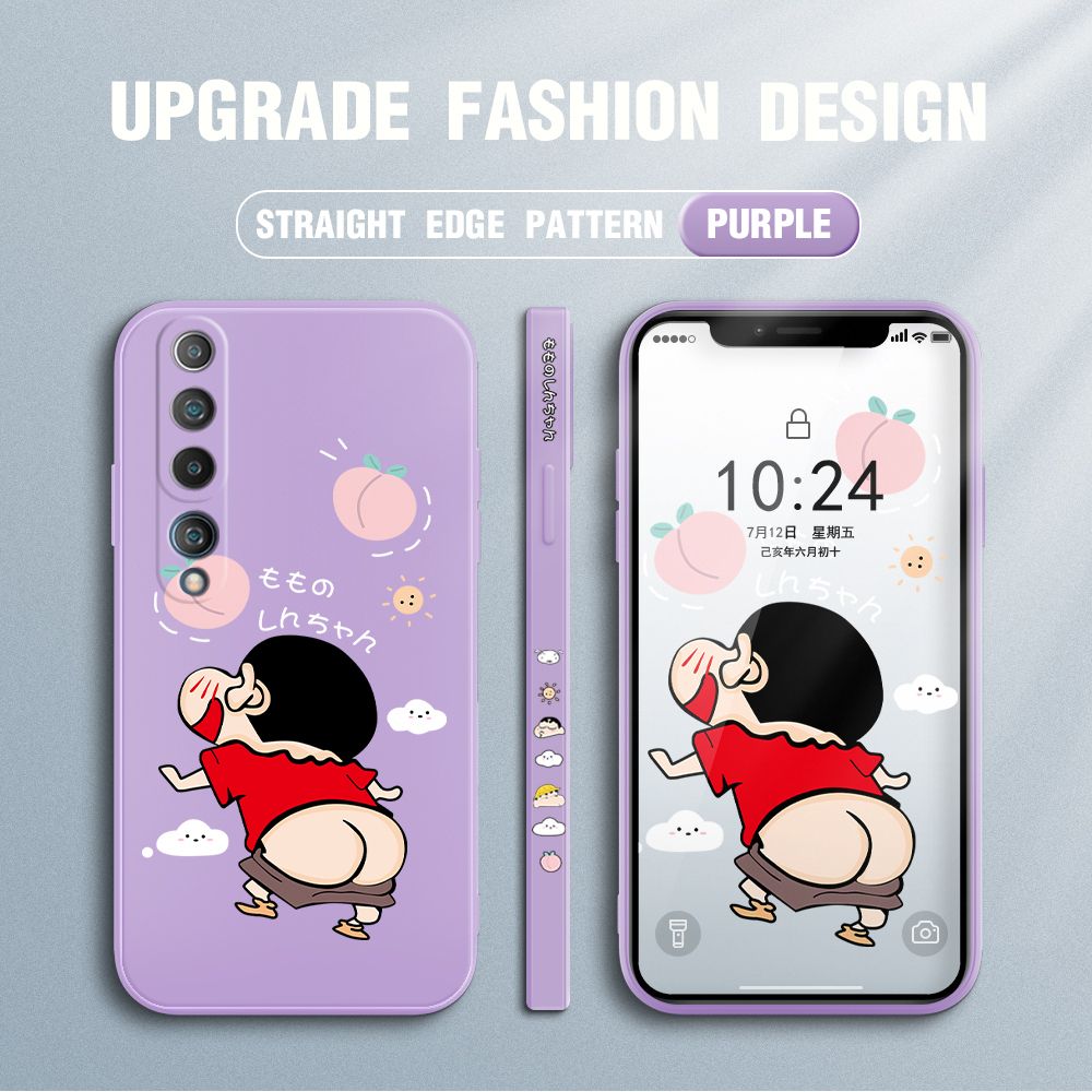 Jizetin for Xiaomi Mi 10 Case New Cartoon Crayon Shin-chan Design Side Design Phone Case Square Edge Pattern Liquid Silicone Cases Full Cover Camera Shockproof Protective Case