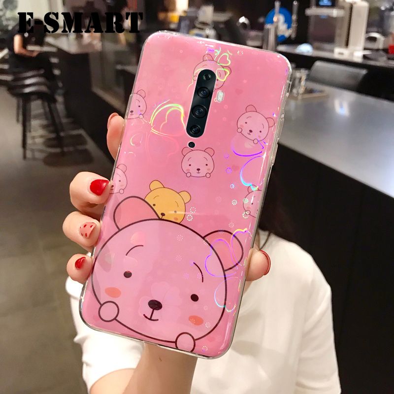 Phone Case OPPO Reno 2F Back Cover Cute Cartoon Bear Cases Soft Silicone Colorful Cherry Blossoms for OPPO Reno 2F Case