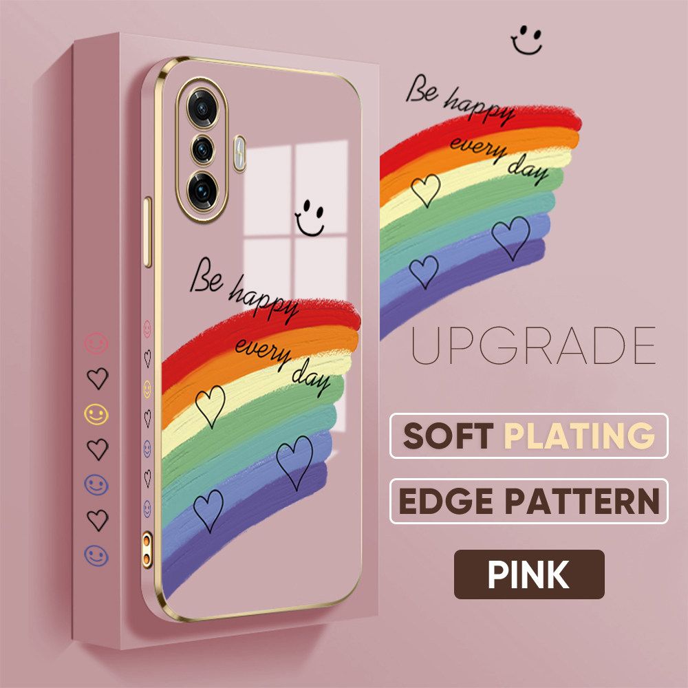 TA for Redmi K40 Gaming / Xiaomi Poco F3 GT Back Cover + Free Lanyard Rainbow Doodle Luxury 6D Plating Case Side Pattern Soft Silicone Square Phone Cases