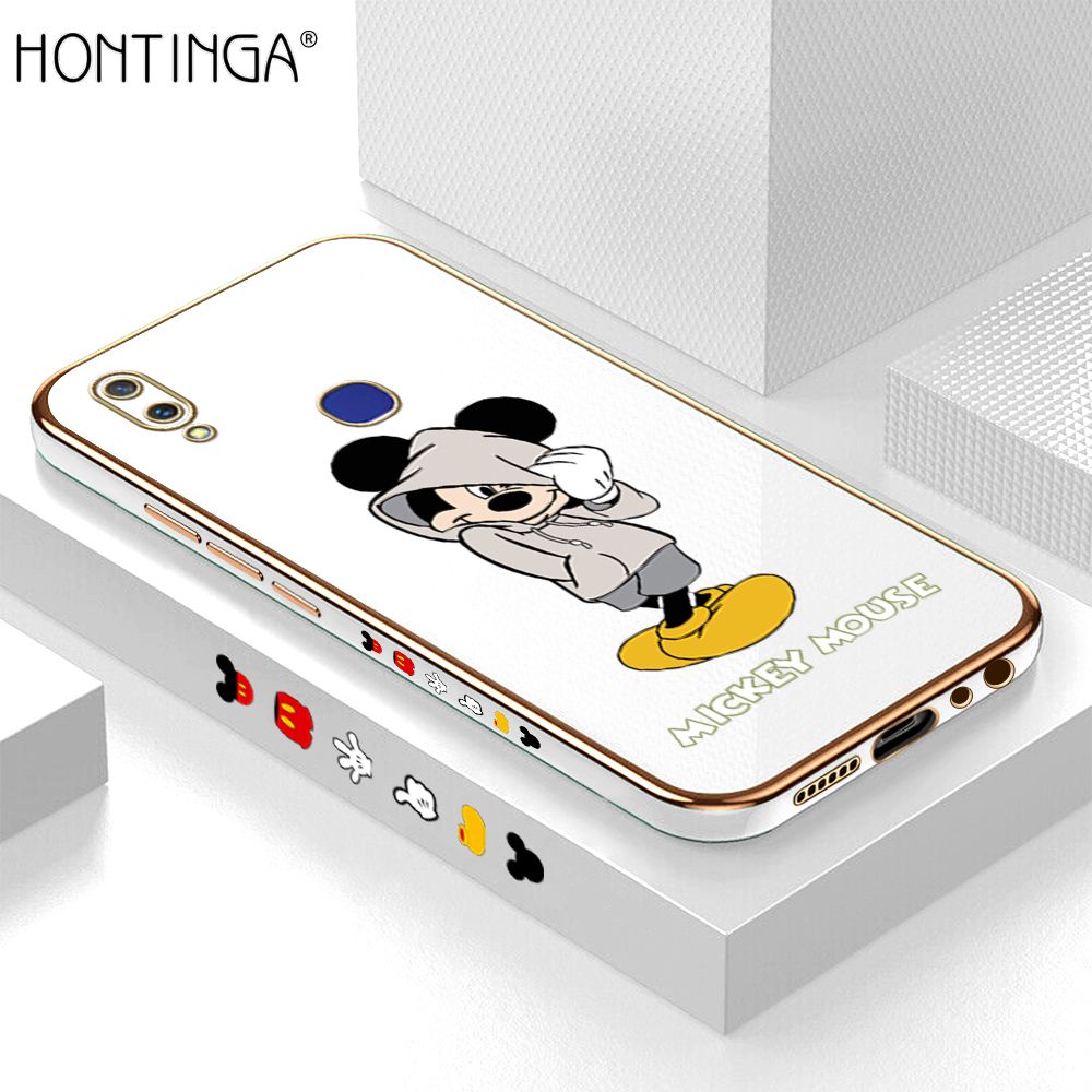 Hontinga for Vivo V11I Back Cover + Free Lanyard Luxury 6D Plating Handsome Cartoon Mouse Side Pattern Case Soft Silicone Square Mobile Cover