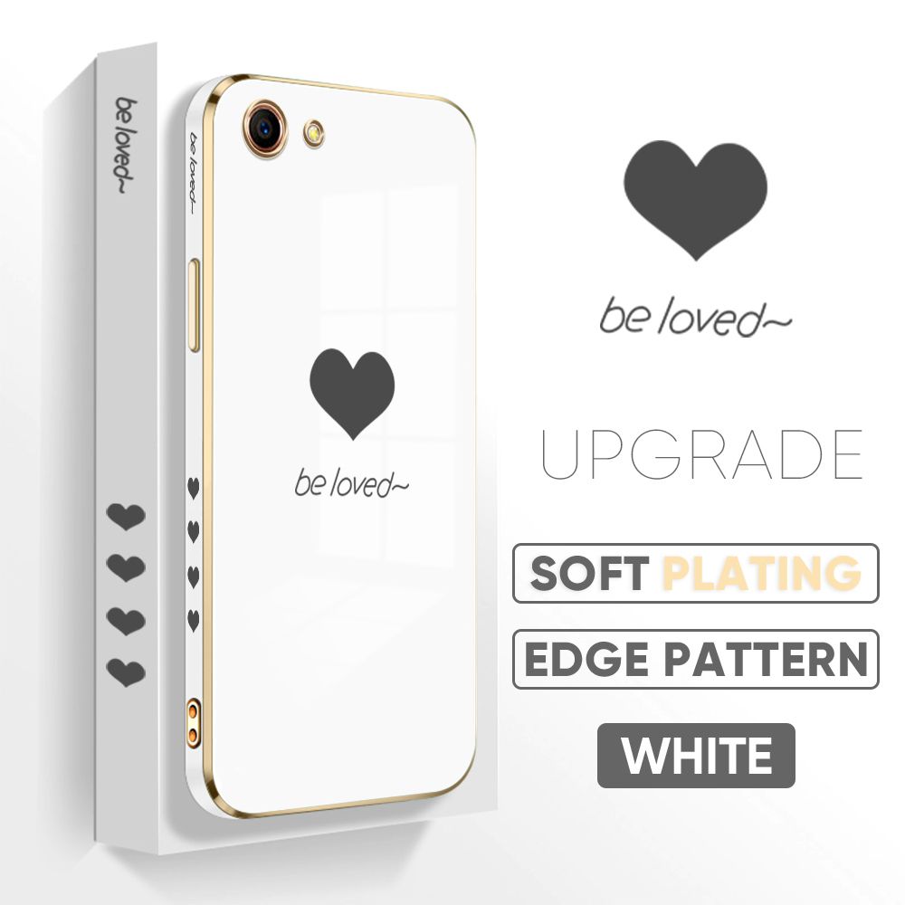 Jizetin (Free Lanyard) OPPO A83 Back Cover Heart loved Luxury 6D Plating Case Side Pattern Soft Silicone Square Mobile Phone Cases