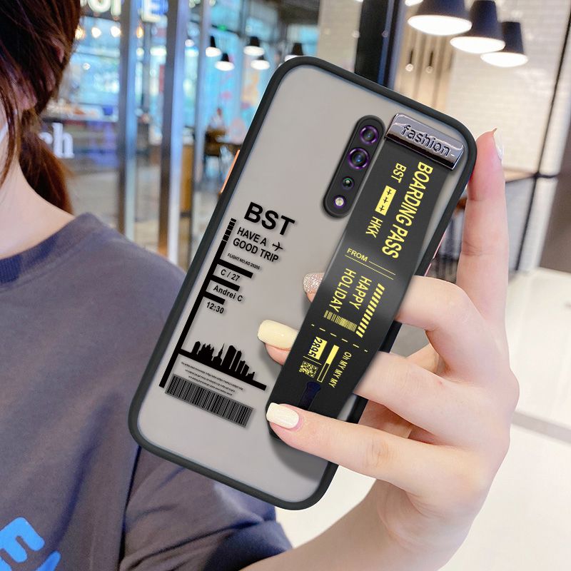 UCUC for OPPO Reno Z Wrist Strap Case Creative Printing City Landscape Wristband Printing Cover Shockproof Frosted Phone Case