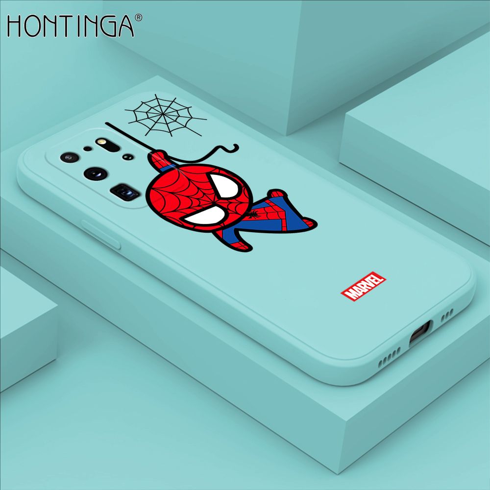 Hontinga for Samsung Galaxy S20 Ultra Case Cute Marvel Avengers Cartoon Spiderman Spider Man Phone Case Square Edge Silicone Cases Full Lens Cover Shockproof Protection Case