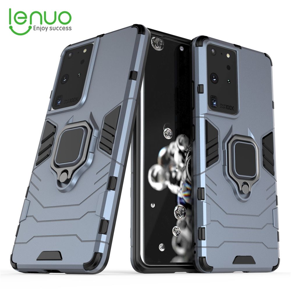 Lenuo Phone Case for Samsung Galaxy S21 Ultra 5G Silicone PC Metal Ring Holder Cover