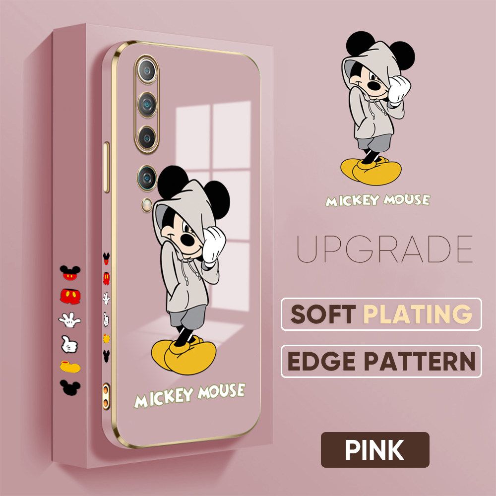 TA for Xiaomi MI 10 Back Cover + Free Lanyard Handsome Mouse Luxury 6D Plating Case Side Pattern Soft Silicone Square Phone Cases