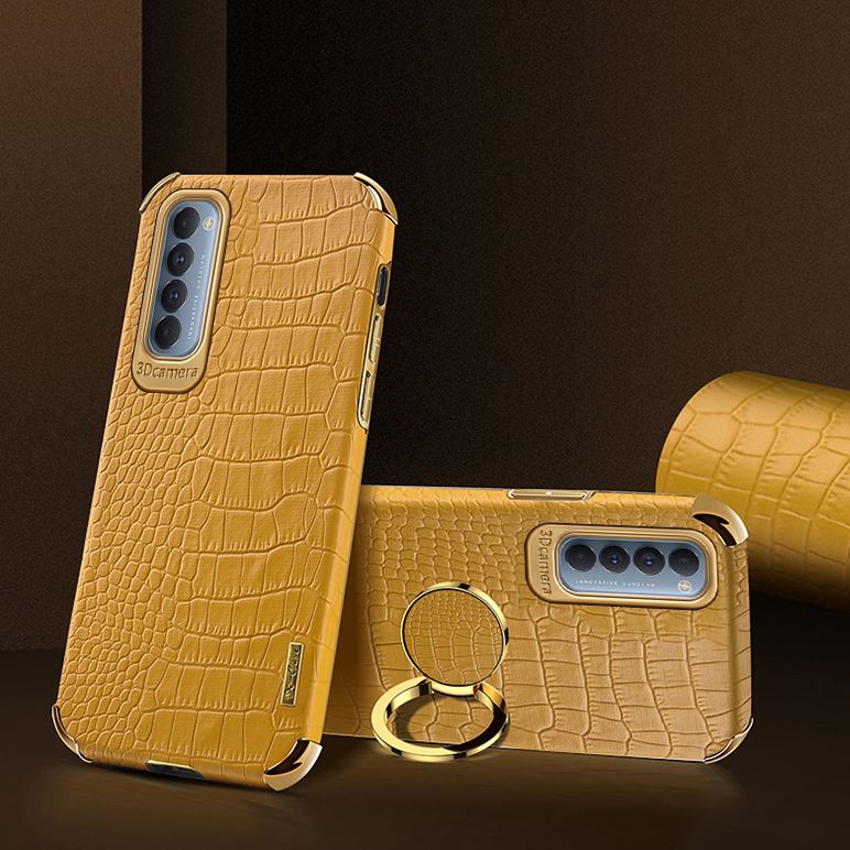 Case for OPPO Reno4 Pro Crocodile Pattern 360 Degree Rotating Ring Protective Cover Compatible with Magnetic Car