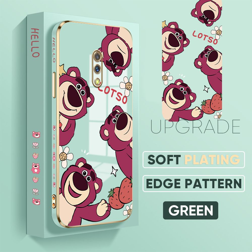 TA for Realme X / OPPO K3 Back Cover + Free Lanyard Cute Bear Luxury 6D Plating Case Side Pattern Soft Silicone Square Phone Cases