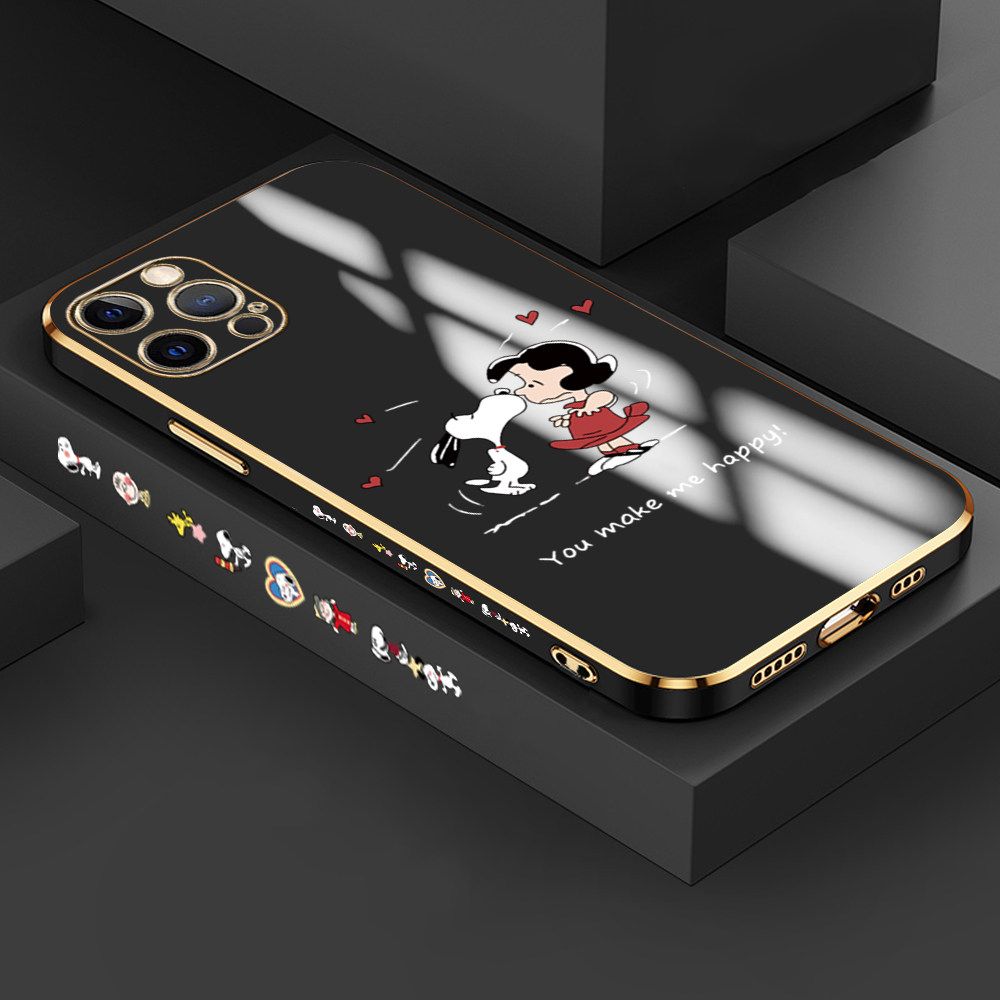 Jizetin (Free Lanyard) iPhone 12 Pro Case Cute Puppy Little Girl Luxury 6D Plating Soft Casing Silicone Ultra Thin Phone Cover