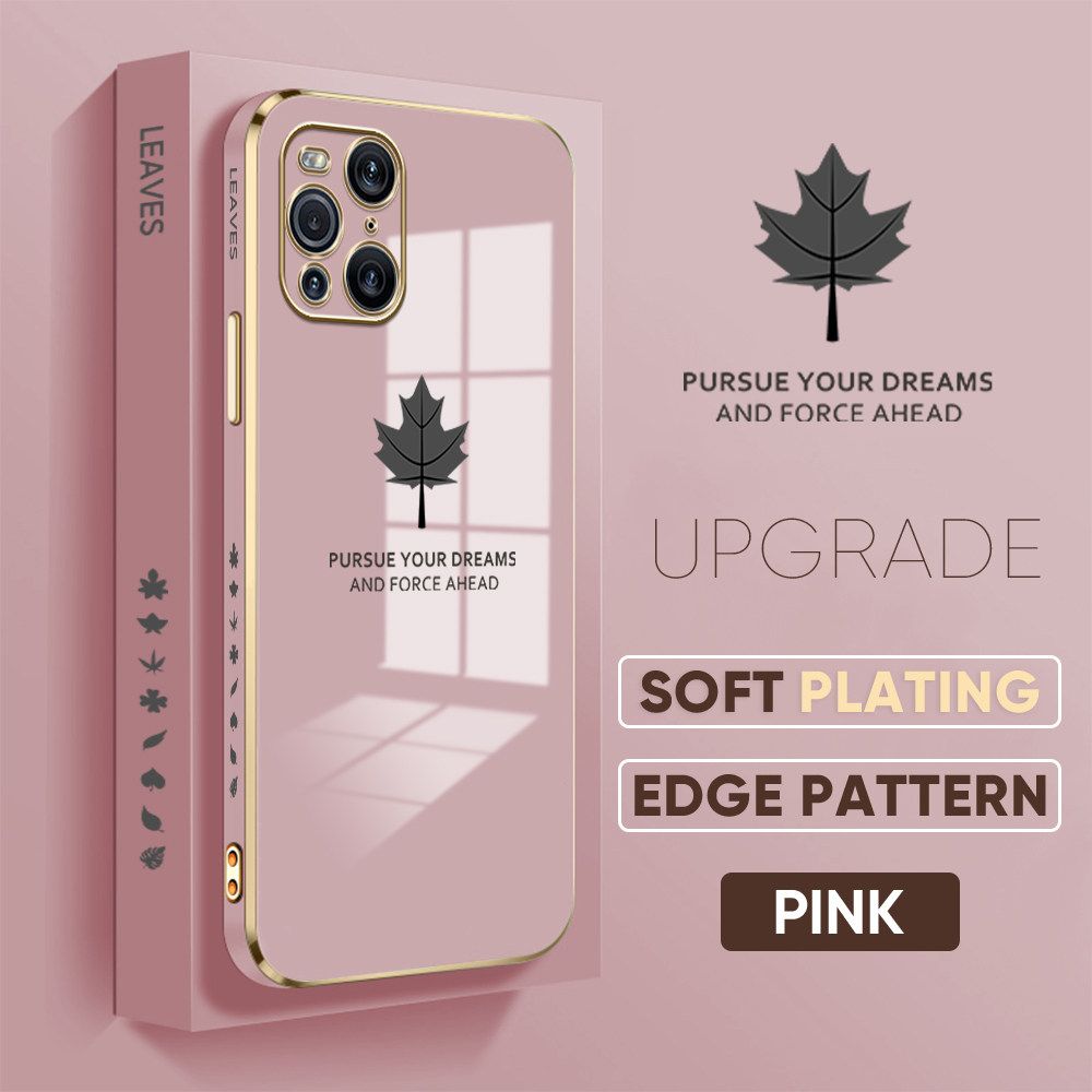 TA for OPPO Find X3 / Find X3 Pro Back Cover + Free Lanyard Maple Leaf Luxury 6D Plating Case Side Pattern Soft Silicone Square Phone Cases