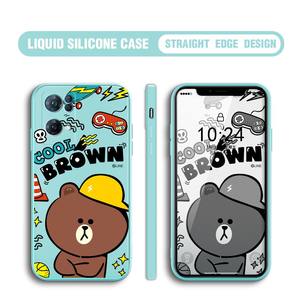 BILI for OPPO Reno7 Pro 5G Back Cover Cool Gaming Brown Bear  Multicolor Liquid Silicone Phone Case Soft Square Lens Protection Phone Cases