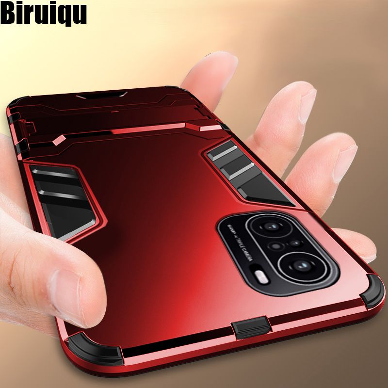 Biruiqu For Xiaomi Mi 11X Soft TPU+Hard PC Shockproof Slim Protective Case Cover with Kickstand