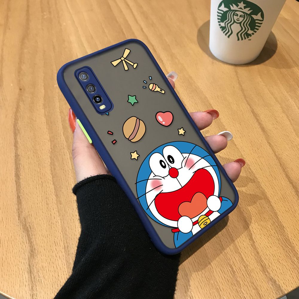 UCUC for Vivo Y70S / Y51S / Y70T Back Cover Laugh Doraemon Frosted Transparent Hard Phone Case Thin Shockproof Full Cover Camera Protect Case