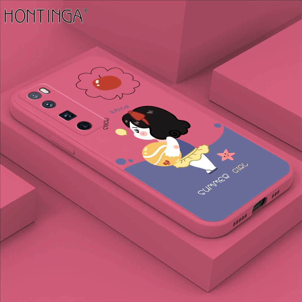 Hontinga for Huawei Nova 7 Pro Case Cute Cartoon Girl Phone Case Phone Case Soft Square Edge Silicone Cases Full Lens Cover Shockproof Protection Cover