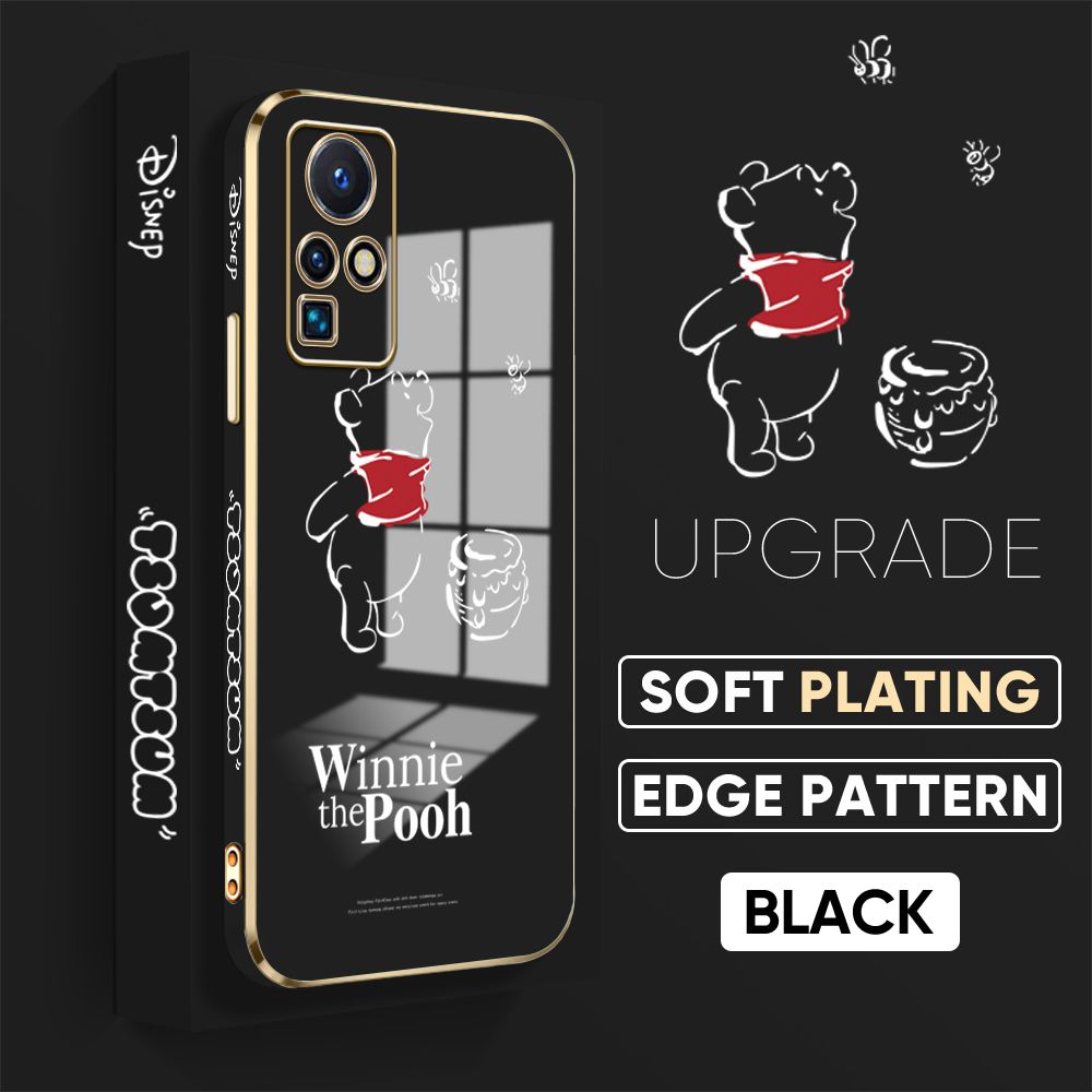 Jizetin (Free Lanyard) Infinix Zero X Neo Back Cover Honeypot Pooh Luxury 6D Plating Case Side Pattern Soft Silicone Square Mobile Phone Cases