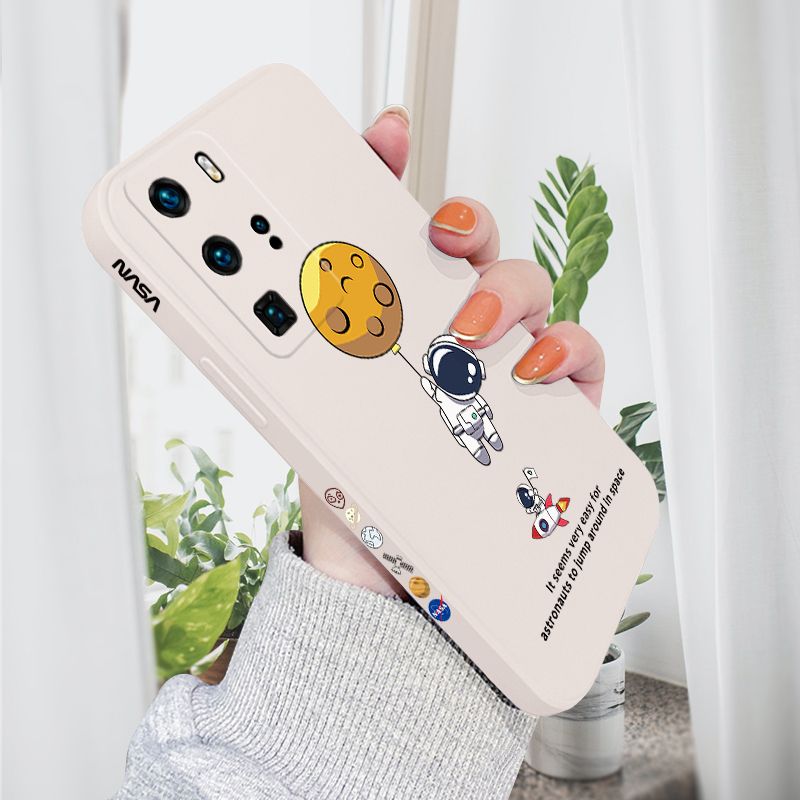 AMORVOR for Huawei P40 Pro Back Cover Cartoon Astronautn Side design Soft Case Liquid Silicone Phone Cases