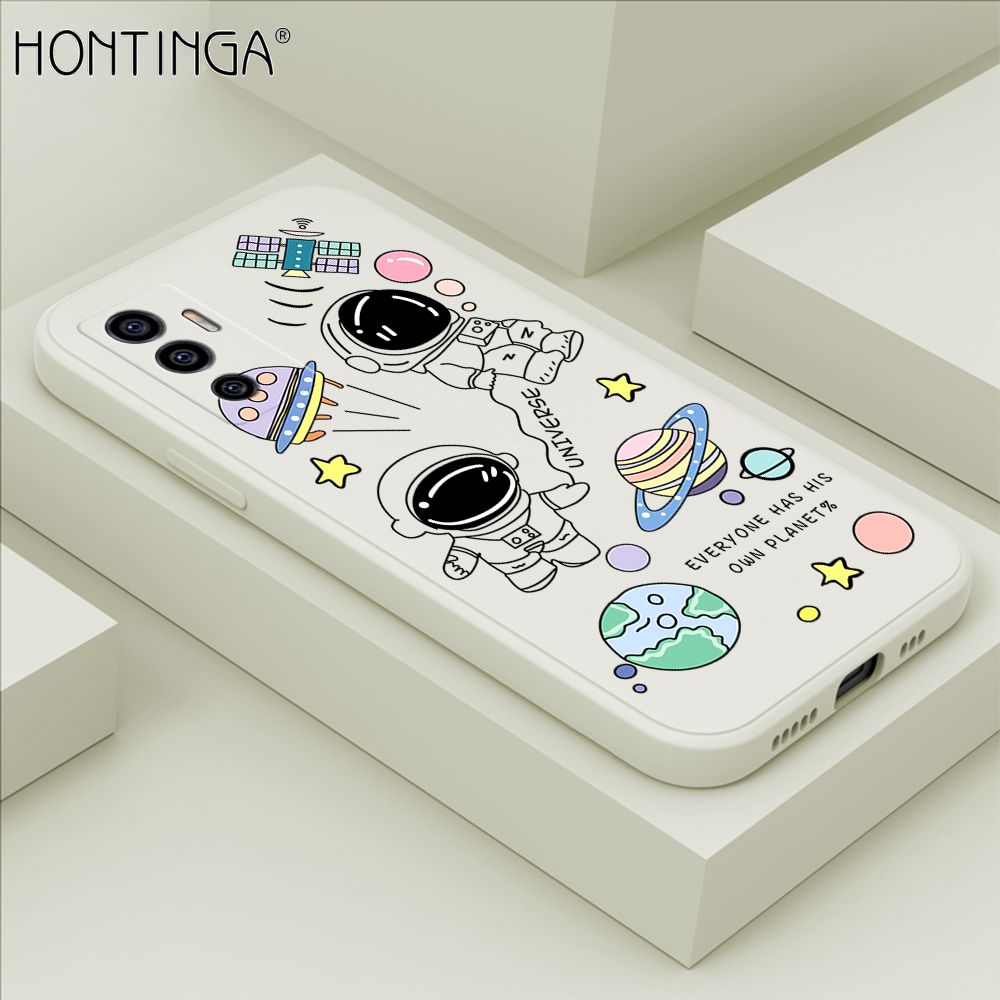 Hontinga for Vivo V23E 5G/4G Back Cover Earth Planet Astronaut Cases Square Edge Liquid Silicone Phone Case