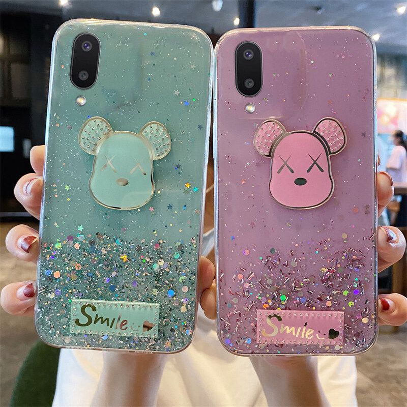 Phone case Samsung Galaxy A02 Shiny Ring Case Glitter Soft Transparent Gloomy Bear Cases For Samsung A02 Back Cover Stars Moon Girls