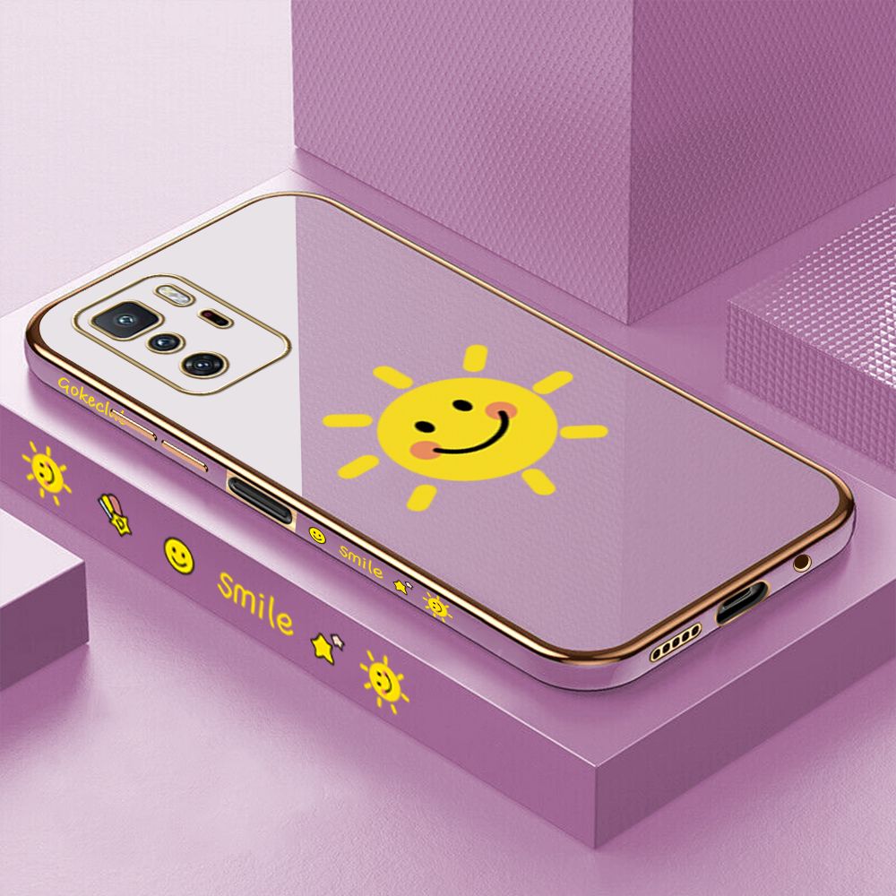 ZeroQiQi for Xiaomi Poco X3 GT Back Cover Smiling Sun Luxury 6D Plating Case Side Pattern Soft Silicone Square Phone Cases + Free Lanyard
