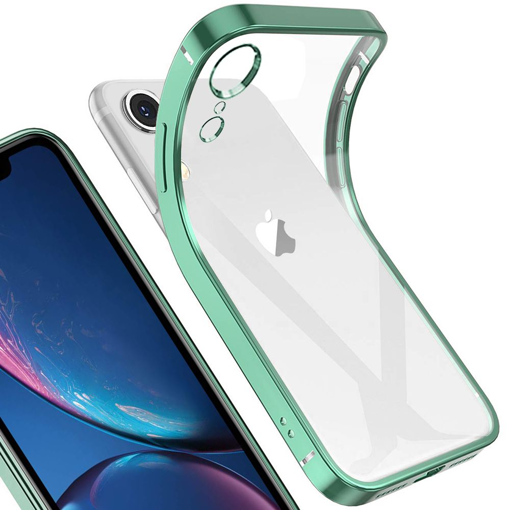 For Apple iPhone XR Lightweight Transparent Crystal Soft Gel TPU Square Plating Bumper Protective Case Cover