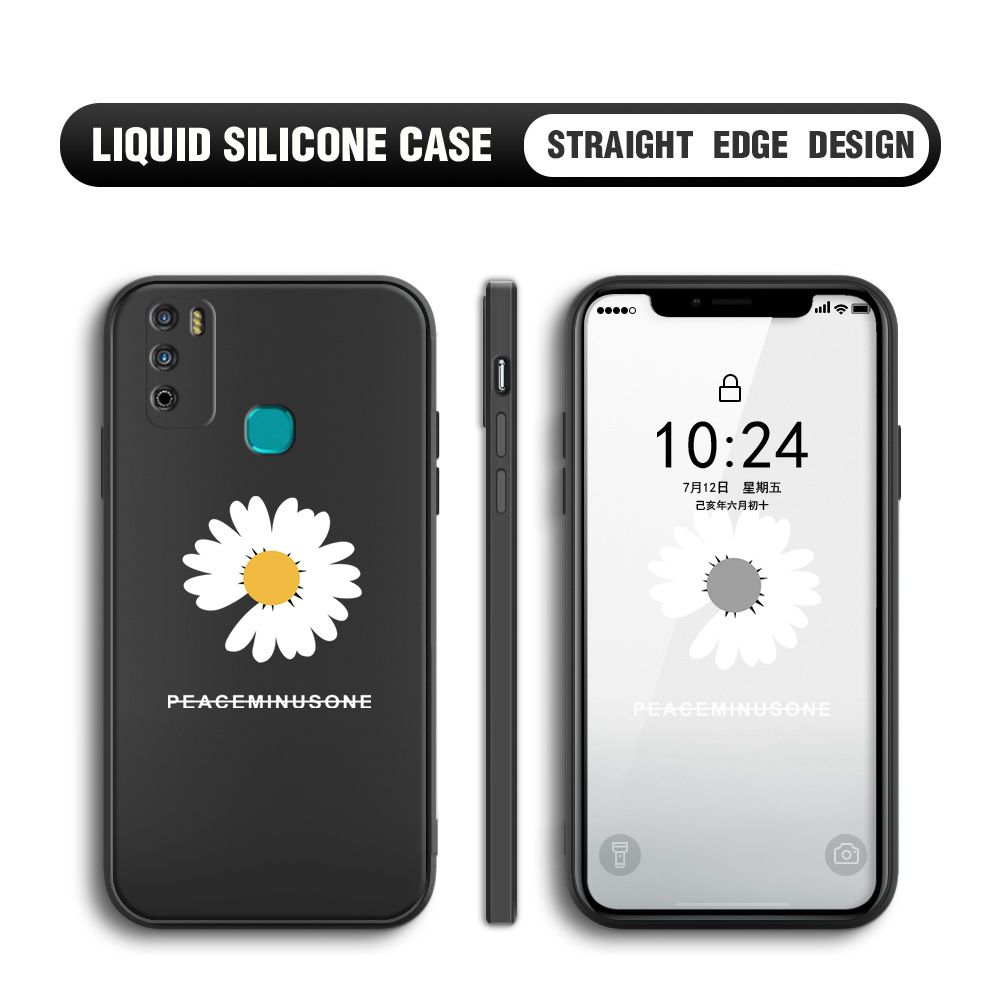 Jizetin for Infinix Hot 9 Play Back Cover Fashion Style Daisy Pattern Design Liquid Silicone Phone Case Soft Full Camera Protect Phone Cases