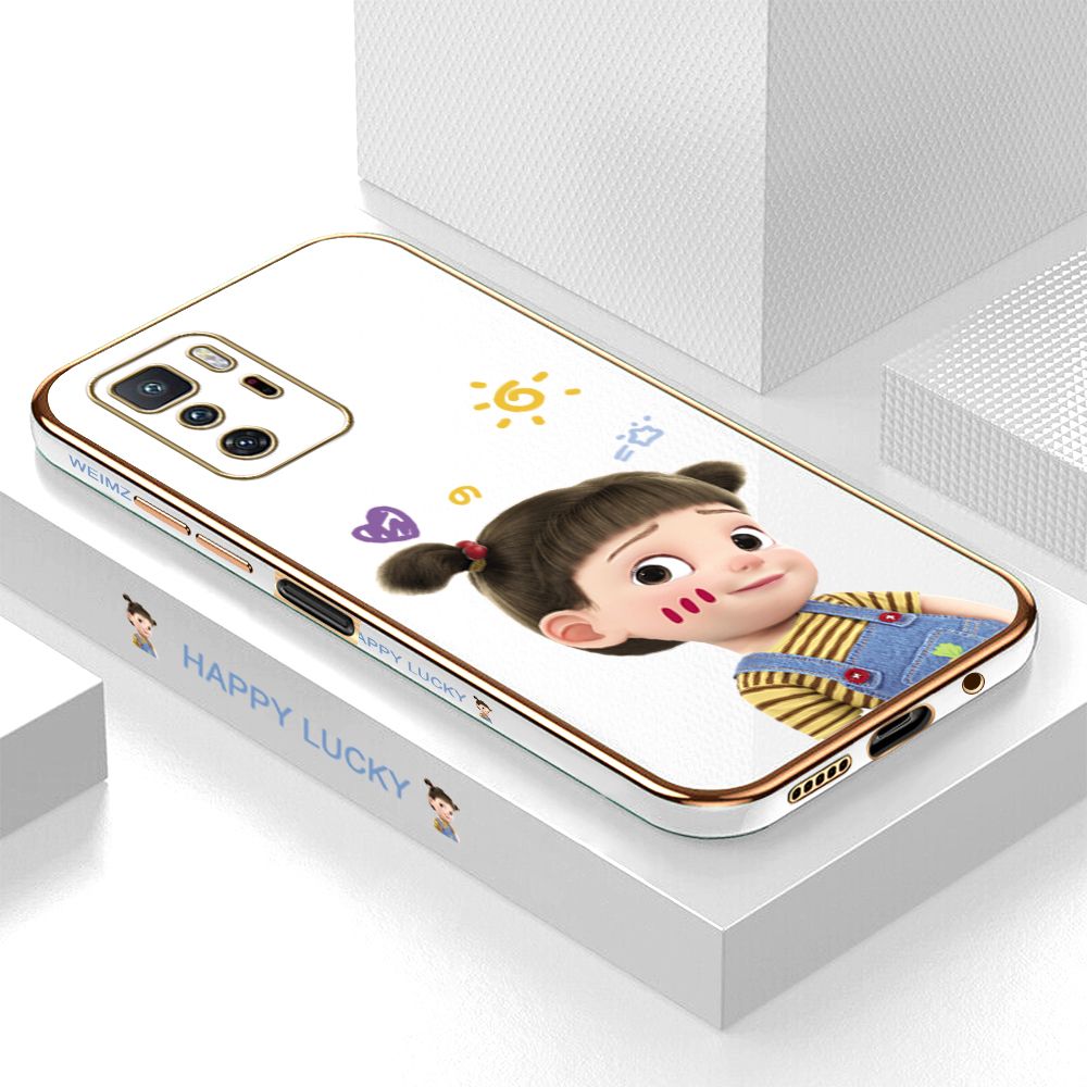 ZeroQiQi for Xiaomi Poco X3 GT Back Cover Cute Girl Luxury 6D Plating Case Side Pattern Soft Silicone Square Mobile Phone Cases + Free Lanyard