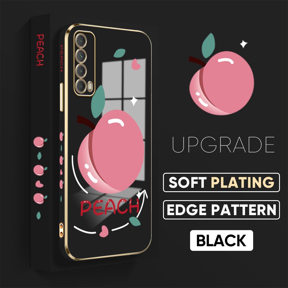 TA for Huawei Y7A Back Cover Shiny Peach Luxury 6D Plating Case Side Pattern Soft Silicone Square Phone Case