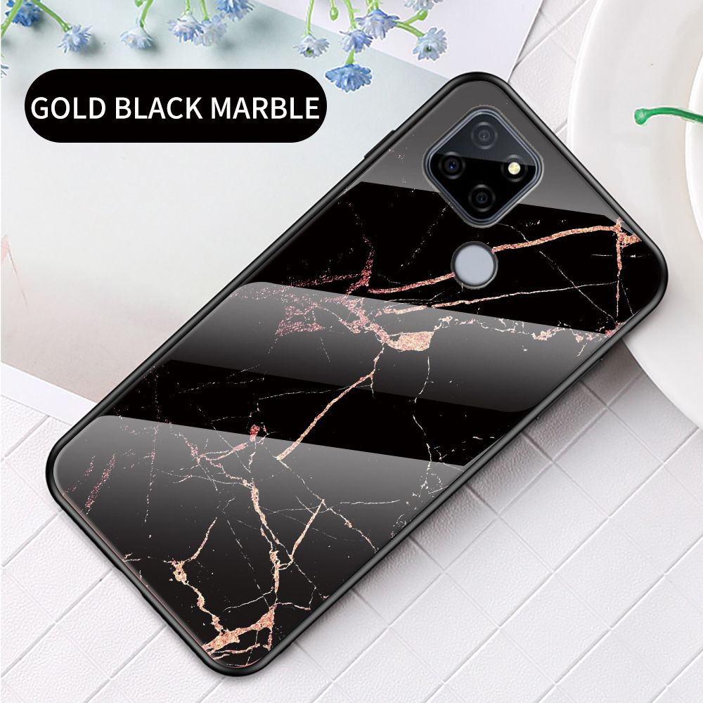 Case for Realme V3 Tempered Glass Protective Layer on the Back and TPU Bumper Anti+shock Shock Absorption Protective Cover