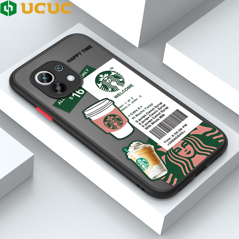 UCUC for Xiaomi 11 Back Cover Fashion Sticker Frosted Transparent Hard Phone Case Thin Shockproof Full Cover Camera Protect Case