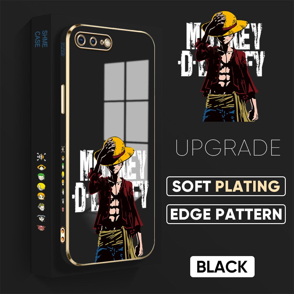 TA for iPhone 7 Plus 8 Plus Back Cover + Free Lanyard Handsome Luffy Luxury 6D Plating Case Side Pattern Soft Silicone Square Phone Cases