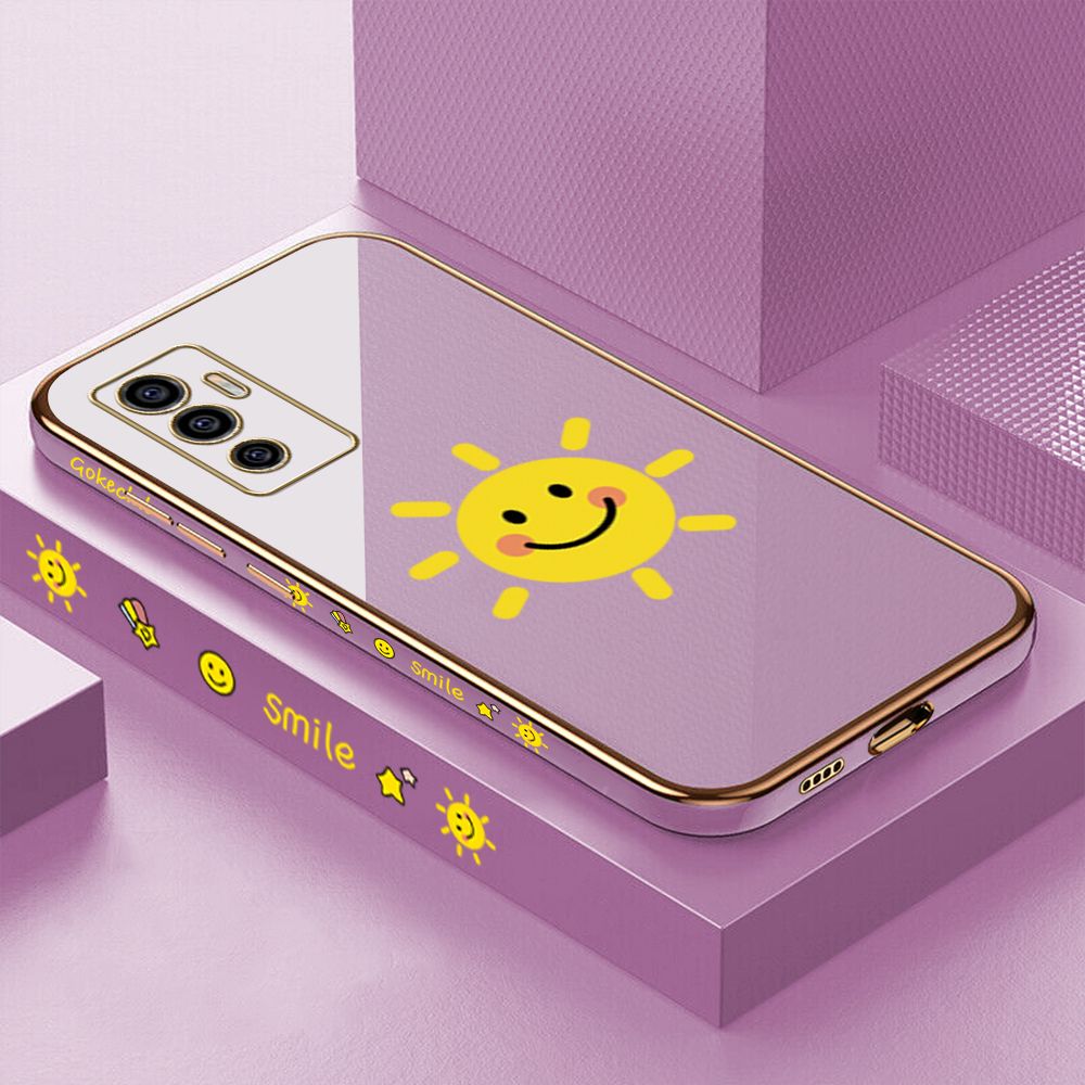 ZeroQiQi for Vivo V23E V23E 5G Back Cover Smiling Sun Luxury 6D Plating Case Side Pattern Soft Silicone Square Phone Cases + Free Lanyard