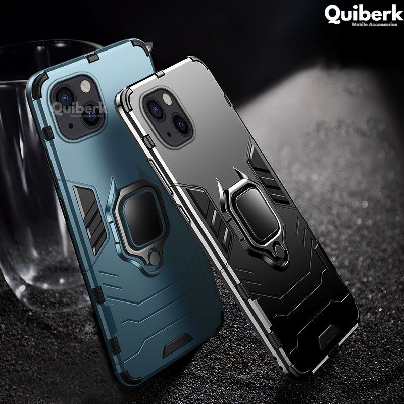 Quiberk for Apple iPhone 13 Mini Case Shockproof Armor Metal Ring Stand Holder Hard Protective Cover