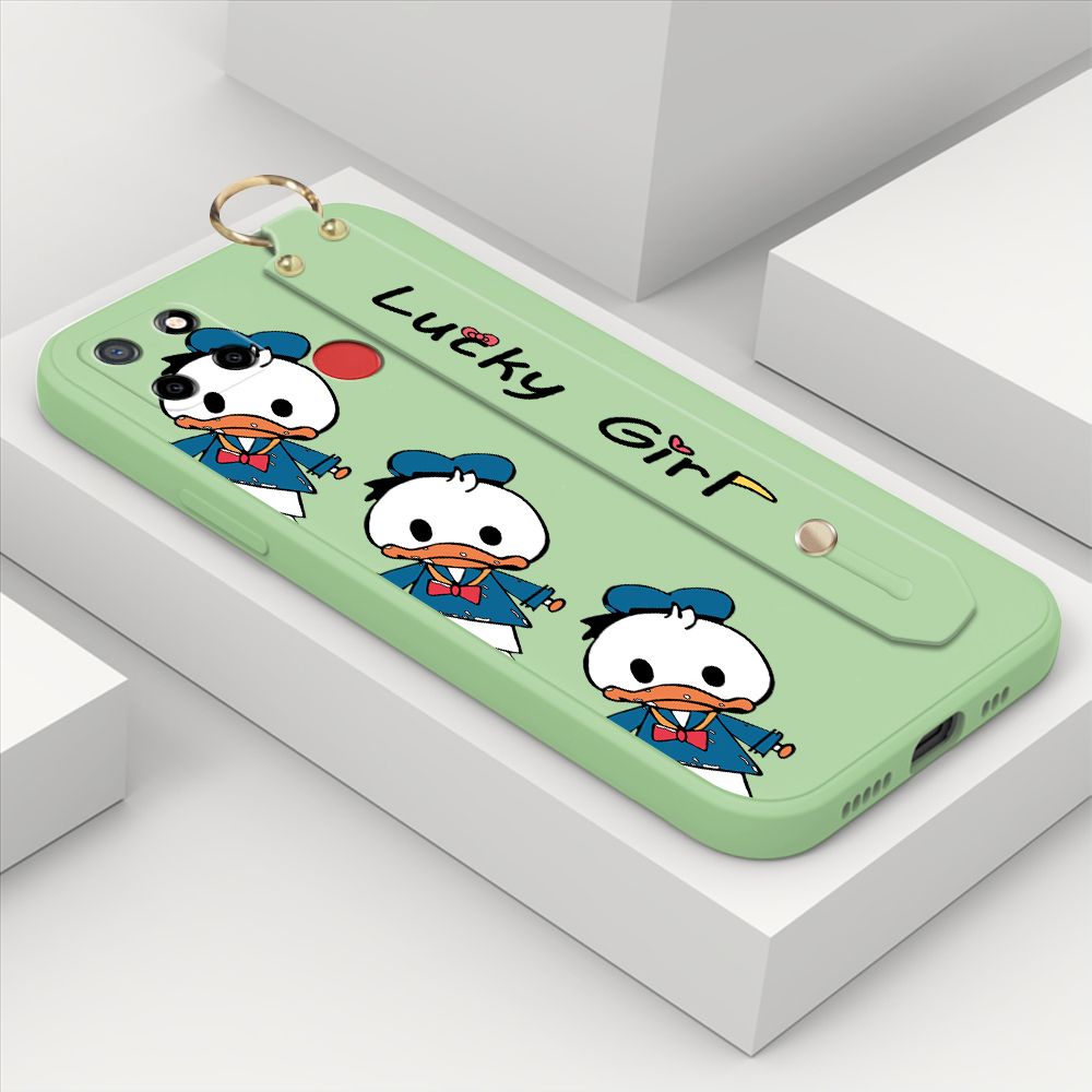 ZeroQiQi for Realme Narzo 20 Wrist Strap Case Cute Cartoon Little Duck Phone Case Square Edge Liquid Silicone Case Full Cover Camera Shockproof Protective Cases