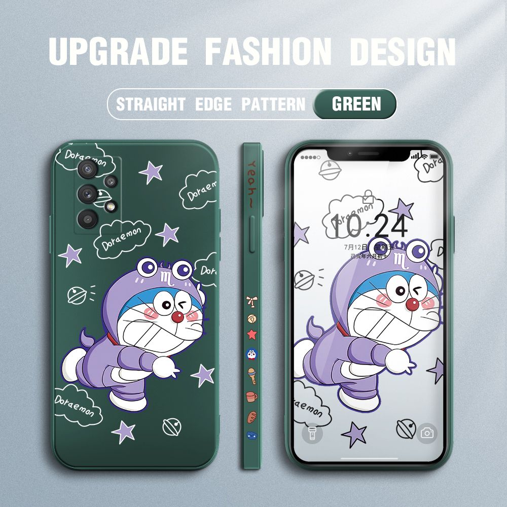 Jizetin for Samsung Galaxy A32 Case Cute Cartoon Purple Doraemon Anime Side Design Phone Case Ultra Soft Edge Pattern Liquid Silicone Phone Cases