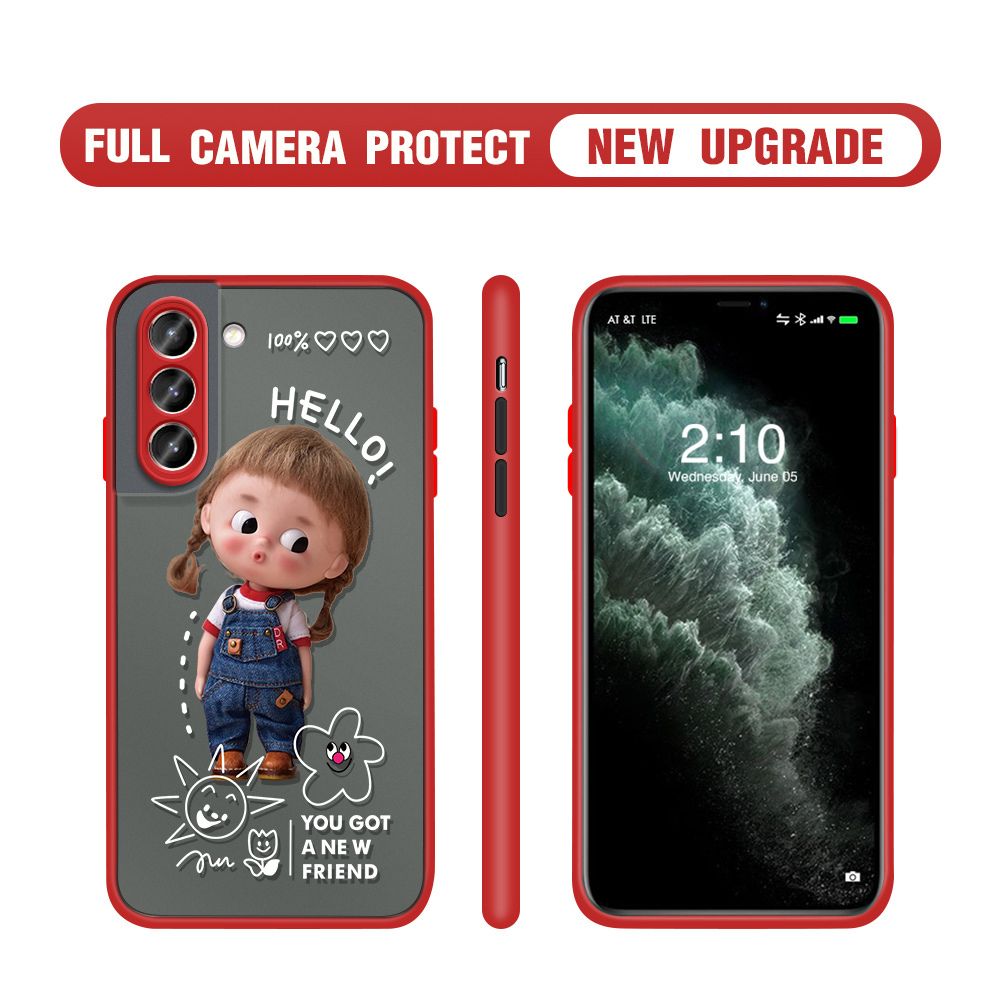 Hontinga for Samsung S21 Plus 5G Case Cute Cartoon Little Girl Cover Camera Shockproof Protection Case Edge Frosted Transparent Phone Cover